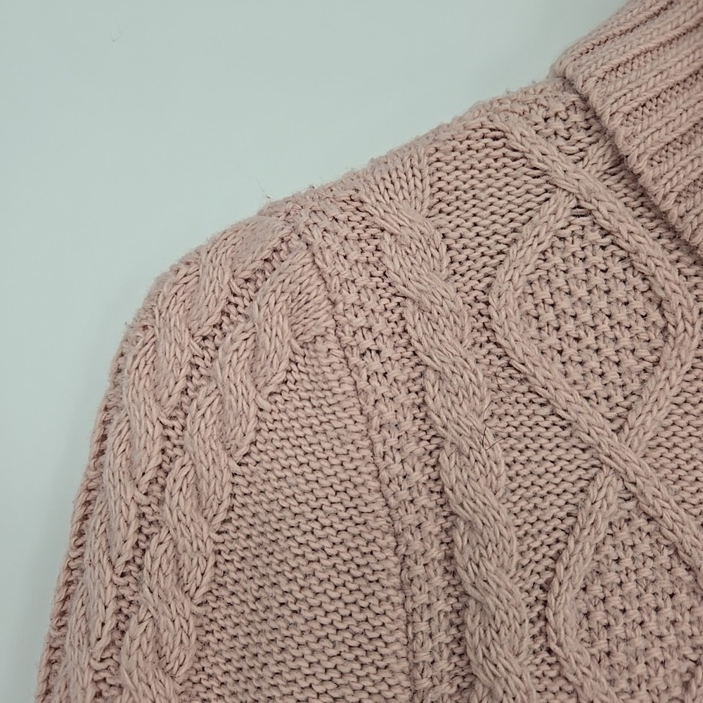 Cable Knit Baby Pink Turtleneck Pullover Womens M Sweater Preppy Academia Cute - Picture 6 of 8